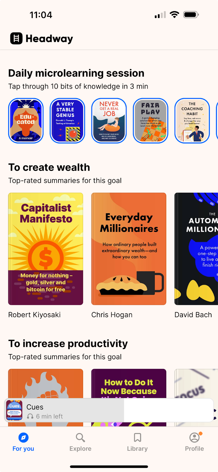 Blinkist vs Headway app features: simple vs gamified interface.